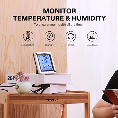 VIVOSUN Indoor Outdoor Thermometer Wireless Digital Hygrometer Temperature and Humidity Monitor with Touchscreen LCD Backlight, 200ft/60m Range, Battery Included - size: 1 Remote Sensors, style: 1 Console & 1 Sensor