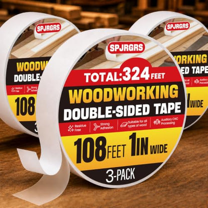 Double Sided Woodworking Tape1IN x 324 Ft (3 Pack) Residue-Free - size: 1 Inch x 324 Ft