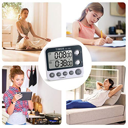 Digital Kitchen Cooking Timer, Dual Count Up & Down with Magnetic Back, Large Display, Adjustable Volume and Flashing Alarm Light, ON/Off Switch Stopwatch, Battery Included - color: Black