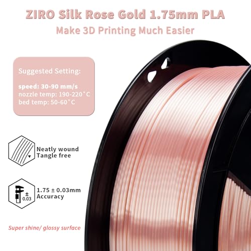 ZIRO PLA Filament 1.75mm, Shine Silk 3D Printing Material, 1KG Rose Gold - color: Silky-rose Gold