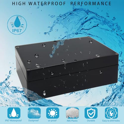 Watertight Junction Box, IP67 Waterproof Project Box Durable ABS Plastic Electronic Enclosure Case for DIY Electrical Project Black 10.35" x 7.17" x 3.74"(263 x 182 x 95 mm) - size: 10.35" x 7.17" x 3.74"