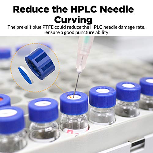 Membrane Solutions 2mL Autosampler Vials, 9-425 GC/HPLC Vials, 100 Pcs - size: Clear Vial & Pre-slit Blue PTFE septa