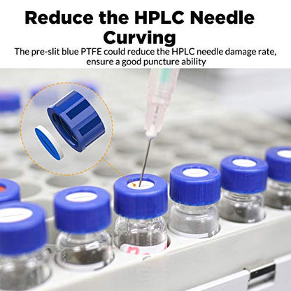 Membrane Solutions 2mL Autosampler Vials, 9-425 GC/HPLC Vials, 100 Pcs - size: Clear Vial & Pre-slit Blue PTFE septa
