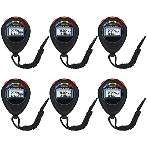 Pgzsy 6 Pack Multi-Function Electronic Digital Sport Stopwatch Timer, Large Display with Date Time and Alarm Function,Suitable for Sports Coaches Fitness Coaches and Referees