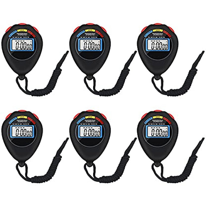 Pgzsy 6 Pack Multi-Function Electronic Digital Sport Stopwatch Timer, Large Display with Date Time and Alarm Function,Suitable for Sports Coaches Fitness Coaches and Referees