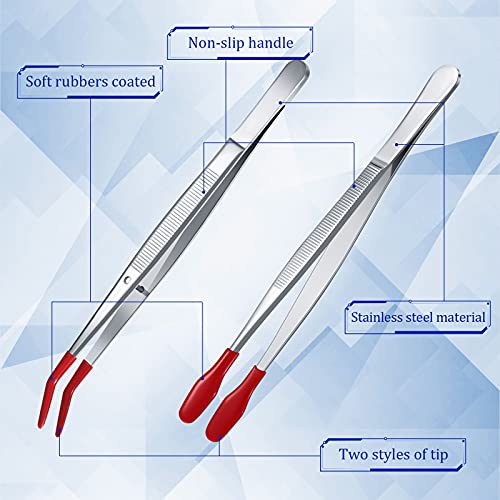 Honoson 4 Pieces Rubber Tipped Tweezers PVC Silicone Tip Tweezers, Red - color: Red