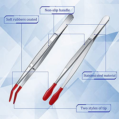 Honoson 4 Pieces Rubber Tipped Tweezers PVC Silicone Tip Tweezers, Red - color: Red