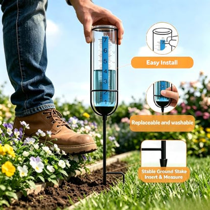 Rain Gauge Outdoor easy read: large number readable from 10 feet