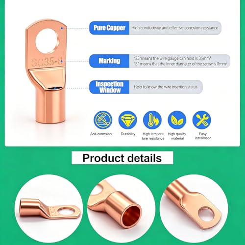 Twidec/130PCS Battery Cable Lugs Kit Copper Wire Lug AWG2 4 6 8 10 12 14 16 - color: 130PCS