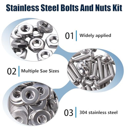 700 PCS Screws Bolts and Nuts Assortment Kit #4-40#6-32#8-32#10-24 304 Stainless Steel,Phillips pan Head Screws. Bolts, Nuts and Flat washers Set with Storage Box