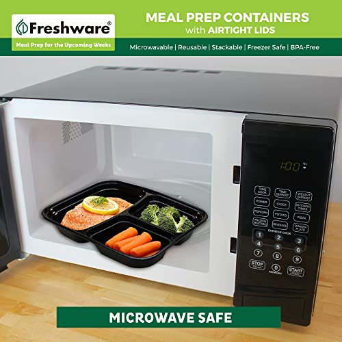 Freshware Meal Prep Containers [150 Pack] 3 Compartment with Lids, Food Storage Containers, Bento Box, BPA Free, Stackable, Microwave/Dishwasher/Freezer Safe (24 oz) - size: 24OZ-150PK