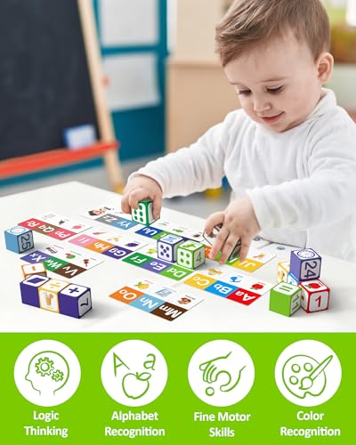 Coogam Magnetic Alphabet Blocks for Learning Numbers, Letters, Shapes, Magnet Construction Game & Building Cube, Educational Stem Montessori Sensory Toy Gift for 3 4 5 Year Old