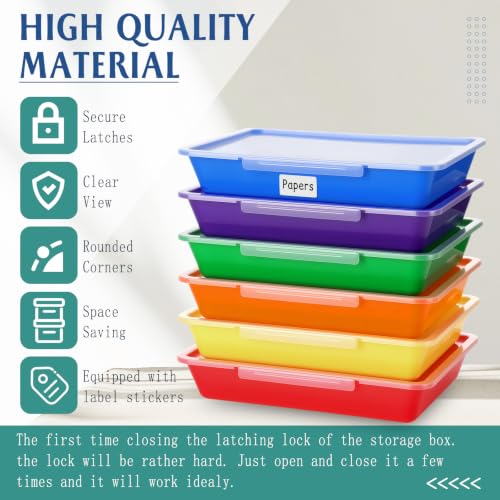 Tinlade 6 Pcs Classroom Paper Storage Bins with Lids, 13x10, Rainbow - color: Rainbow