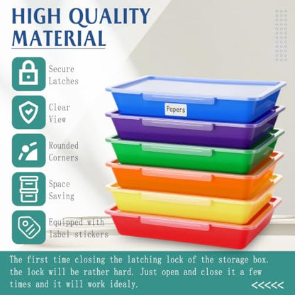 Tinlade 6 Pcs Classroom Paper Storage Bins with Lids, 13x10, Rainbow - color: Rainbow