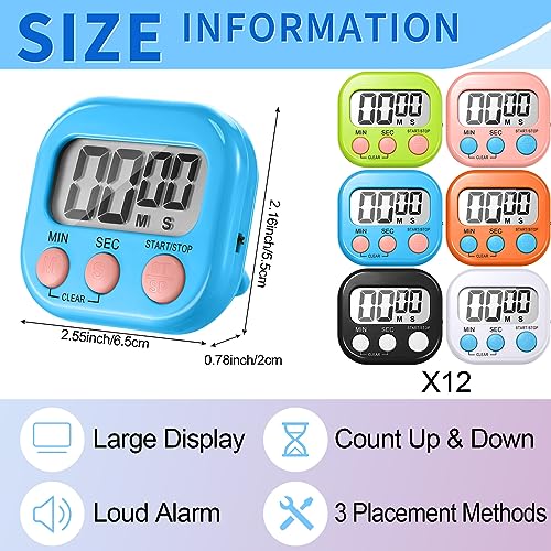 Macarrie 72 Pcs Digital Kitchen Timer Bulk Magnetic Timers for Classroom LCD Display Loud Alarm Electronic Timer Minute Second Clock Timer for Teacher Exercise Cook Baking
