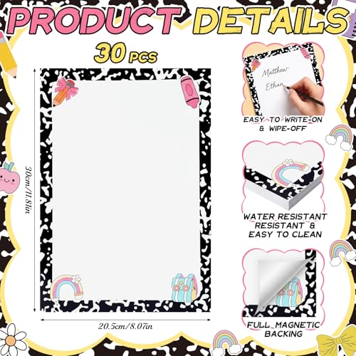 Lincia 30 Pcs Composition Notebook Line Large 12''Table Dots Dry Erase Dots for Classroom Table Removable Stickers Vinyl Wall Whiteboard No Staining Spots for School Teacher Office Teaching Supplies - style: Composition Line