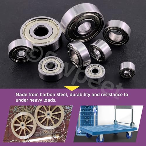 Swpeet 60Pcs 6 Sizes 693ZZ, 623ZZ, 624ZZ, 685ZZ, 687ZZ,627ZZ Ball Bearings Assortment Kit, Carbon Steel Deep Groove Bearings, Double Shielded Bearings, Small Bearing