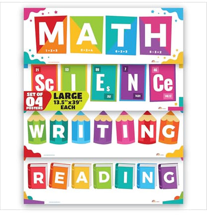 Sproutbrite 4 Pack 13.5"x39" Educational Charts & Posters Homeschool - color: Neutral