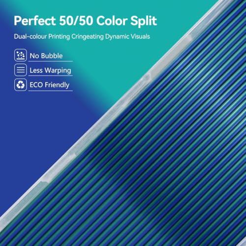 Kingroon Dual Color 1.75 mm Silk Blue Green PLA Filament, Fit Most FDM 3D Printers, Dimensional Accuracy +/- 0.03 mm, 1kg Spool(2.2lbs), 3D Printer Silk PLA Shiny Filament-(Blue Green) - color: Blue Green, size: Silk Dual Color PLA
