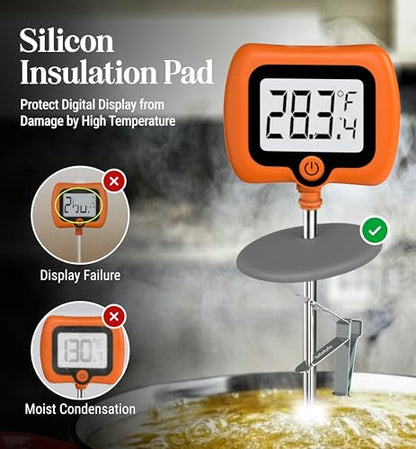 Digital Candy Thermometer with Pot Clip, 10" Long Stainless Steel Probe, Instant Read Kitchen Thermometer for Cooking, Baking, and Candy Making - color: Orange