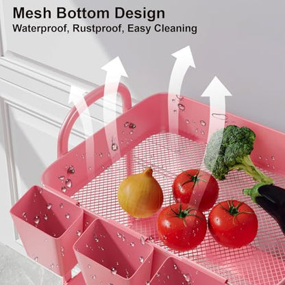 3 Tier Metal Rolling Cart with Lockable Wheels, Three Tiered Storage Carts - color: Fashion Pink, size: 3 tier