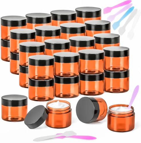 32 Pack 20g Amber Plastic Jars Containers, 20ml Travel Size Makeup Container Jars with Lids, Small Round Cosmetic Pot Jar for Cosmetic Cream Lip Balm Salve Sample Beauty Lotion,Black Lid - color: Amber, size: 20g