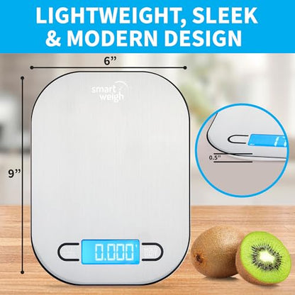 Smart Weigh Stainless Steel Kitchen Scale, 11 lb x 1g, Nutrition Tracking - color: Stainless Steel