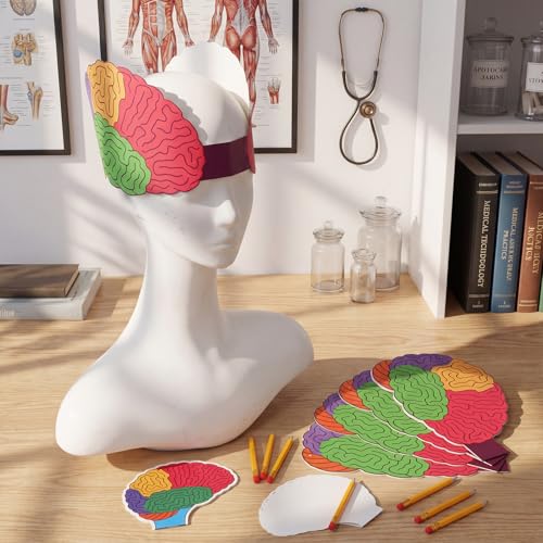 Janmercy Brains Hat for Teaching & Labels Elastic Cap Brain Model Brain Shaped Notepads Pencil for Learning Anatomical