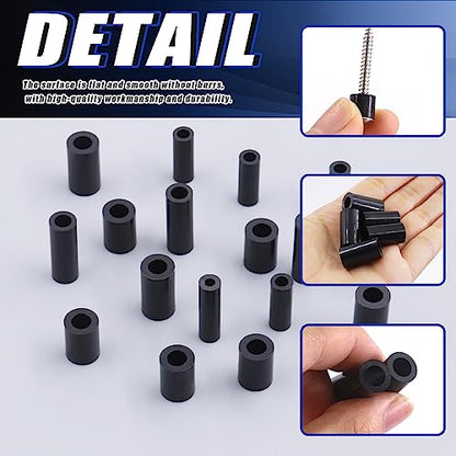 Glarks 270Pcs Nylon Round Spacer Assortment Kit for M3 M4 M5 M6 Screws, Electrical Outlet Screws Spacers, Black ABS Round Washers Hardware Spacer Bracket for Electrical Screws Switch and Receptacle - size: M3 M4 M5 M6 (Black)