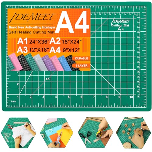 Density-upgraded 9"x12" Self Healing Cutting Mat, Idemeet Rotary Sewing Mat for Crafts, 5-Ply Blade Table Protector Cut Board for Fabric Leather Cutting Quilting Modeling Hobby Project, A4, Green - color: Green, size: 11.9"L x 8.8"W
