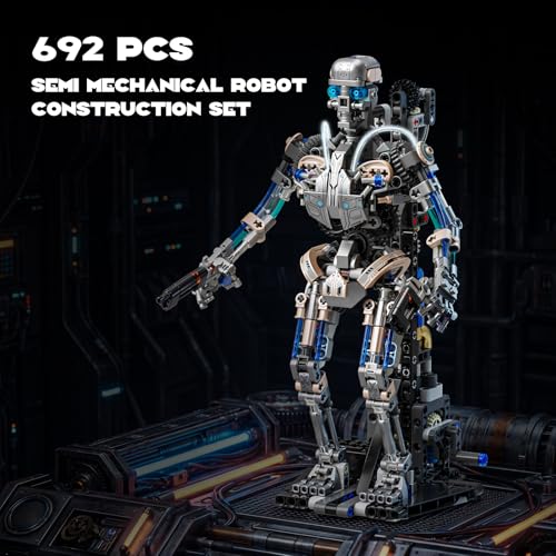 Mechanical Skeleton Robot Building Set with LED Lights （692PCS） Poseable Model with Movable Gears & Display Stand, STEM Toy & Gothic Decor Gift for Adults Teens Age 14+
