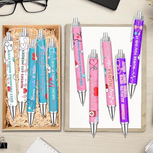 Idealmuzik Nurse Appreciation Week Ballpoint Pens Set of 10 – Nurse Theme Pens with Stethoscope, Heart & ECG Designs and Encouraging Quotes – Smooth Black Ink Pens for Hospital, Office, and Daily Use - color: Medicine