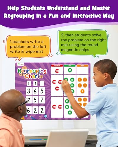 Regrouping Base Ten Place Value, Addition and Subtraction Math Manipulatives for 1st 2nd 3rd Grade, Double Sided Magnetic Dry Erase Board for Kids Classroom Must Haves Homeschool Supplies (Pack of 2) - size: Extra Large (Pack of 2)