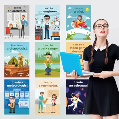 HIQINLUG 16 PCS STEAM Careers Posters Classroom Decorations, Science Classroom Job Bulletin Board Decoration Job Chart Poster with Inspirational Quotes Poster for Schools Teacher Wall Decor Supplies