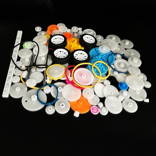 120PCS Plastic Gear Set Single Gear Motor Gear Accessories for DC Motor DIY Model Toys RC Car Truck Robot Gear Replacement Module 0.5 Gears Axle Tire Gear Belt Rack Belt Pulley DIY Set (120)