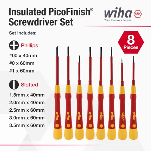 Wiha 32088 PicoFinish Insulated Precision Screwdriver Set, 8-Piece Kit