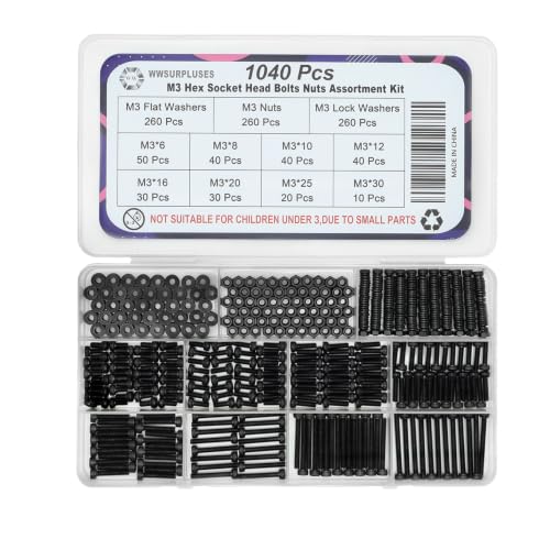 1040Pcs M3 Screw Kit, Hex Socket Head Cap M3 Screws, M3 Bolts Nuts Washers - color: Black, size: Black M3--1040 Pcs
