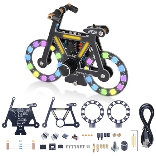 DIY Bike Soldering Kit, ICSTATION Bicycle Soldering Project With 5 Lighting Modes Knob Control LED Bike Kit Brightness Adjustable for Adults College School STEM Education