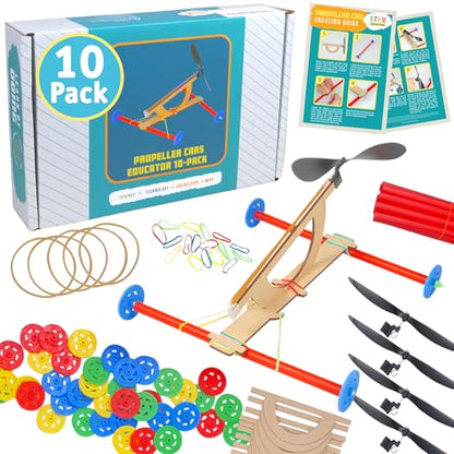Rubber Band Powered Propeller Car Kit, 10-Pack - Classroom STEM Kits - color: Rubber Band, size: 10 Pack