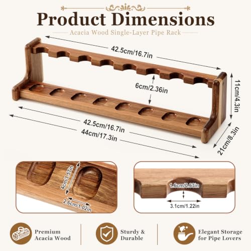 Yalikop Acacia Pipe Stand Holder for 8 Smoking Pipes - color: 1 Tier
