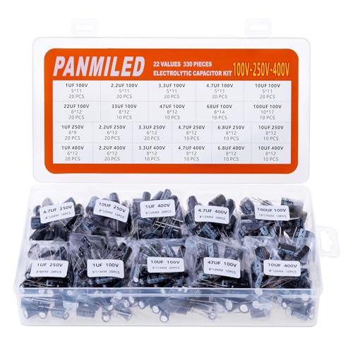 22 Values 330 Pieces Aluminum Electrolytic Capacitor Kit 1uF-100uF 100V 250V 400V High Voltage Capacitors Direct Insertion Assortment Set - style: 100V-400V 330PCS