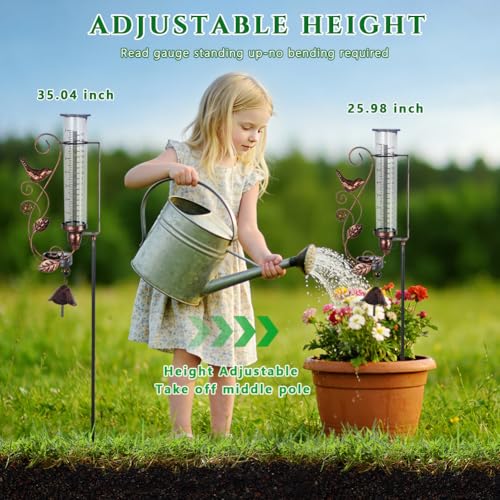 Solar Rain Gauge Outdoor, 7 Inch Tube Hummingbird Rain Gauges - color: Hummingbird