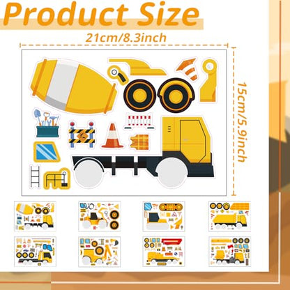 24 Sheets Make Your Own Construction Construction Vehicle Stickers for Kids, Party Favors, Birthday Gifts, Classroom Rewards, Crafts for Boys - color: Truck