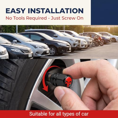 4 PCS Skull Car Wheel Tire Valve Stem Caps, Aluminum Hexagon Tire Cap, Valve Stem Covers, for Most Cars (Red) - color: Red