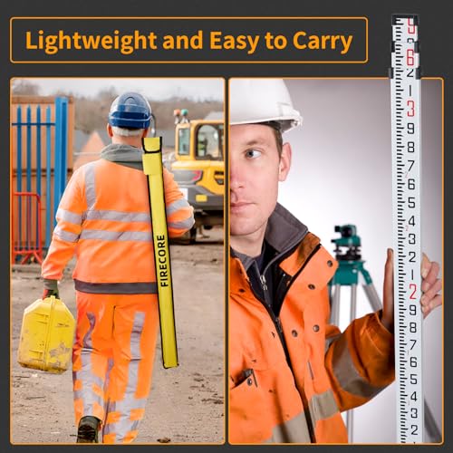 Firecore 9-Foot Aluminum Grade Rod – 10ths, Dual Sided 3-Section Telescopic Survey Rod - size: 9FT - 10ths