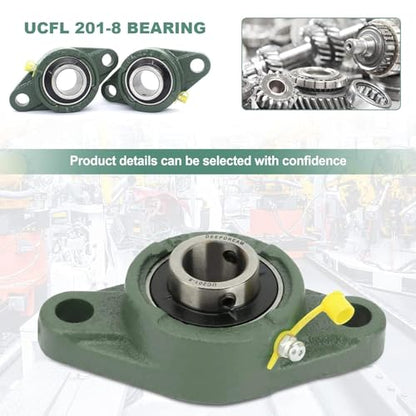 UCFL201-8 Pillow Block Bearing - Pack of 6 Flange Mounted Pillow Block Bearings - Chrome Steel Bearings with 1/2" Bore, Self Alignment - size: UCFL201-8-6PCS