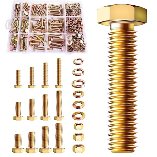 Mywish 520 Pcs M5 M6 M8 Hex Head Bolts Screws, Metric Bolt Assortment, 8.8 Grade Nuts and Bolts, Yellow Zinc Plated Kit, 12 Sizes with Drill Bit, Fully Thread - color: Yellow, size: 520Pcs M5 M6 M8
