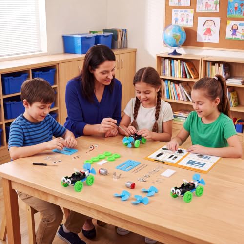 Soulchen 16 Sets STEM Craft Kits for Kids Science Experiment, Wind-Powered Vehicle DIY Building Kits Bulk, Stem Robot Building Toys for Kids Electronic Robotics DIY Projects for Group Activities