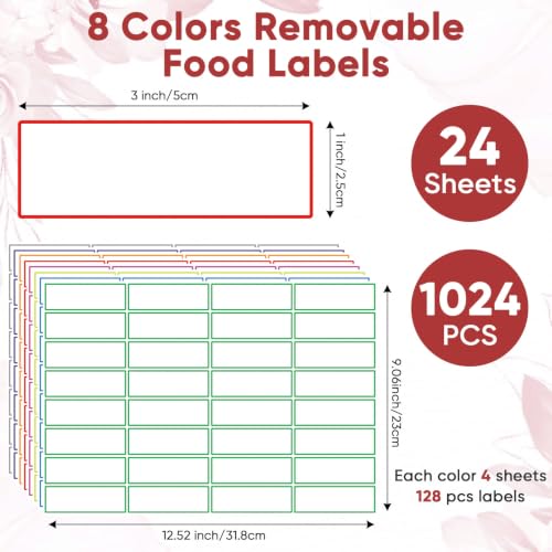 1024 Pcs Easy Peel Off Removable Food Labels, 1 x 3 Inch Freezer Labels to Write On Food Storage Labels for Storage Bins Party Buffet, Meal Prep Labels Containers & Kitchen Storage