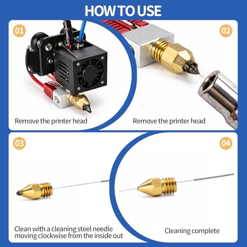 60PCS 3D Printer Nozzle Cleaning Kit,Stainless Steel Cleaning Needles Set (0.4mm),3D Printer Nozzle Cleaner for Precise Clog Removal and Maintenance - size: 60PCS